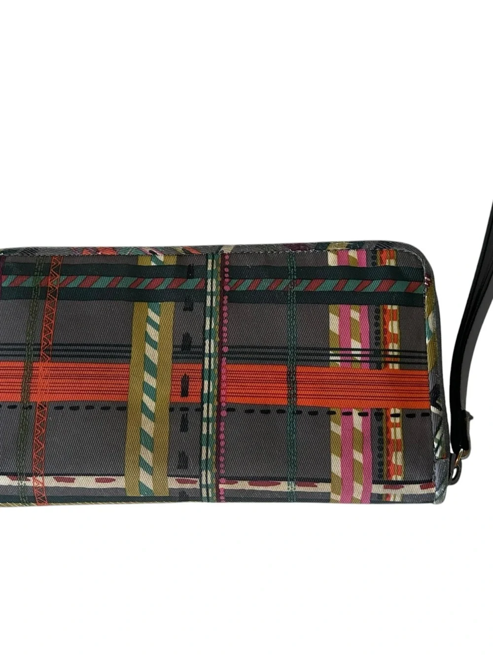Vera Bradley Zip Around Wristlet Wallet Grey Plaid Performance Twill